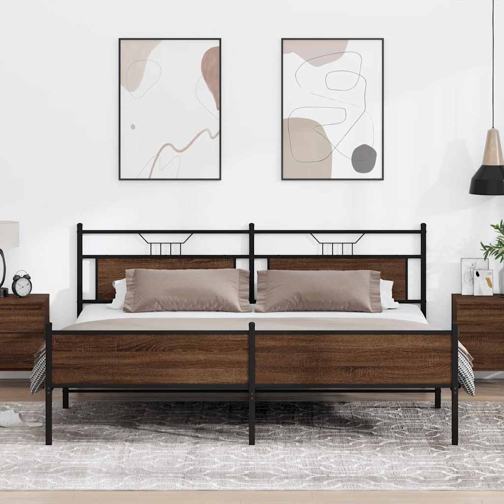 sengeramme uden madras 193x203 cm metal brun egetræsfarve