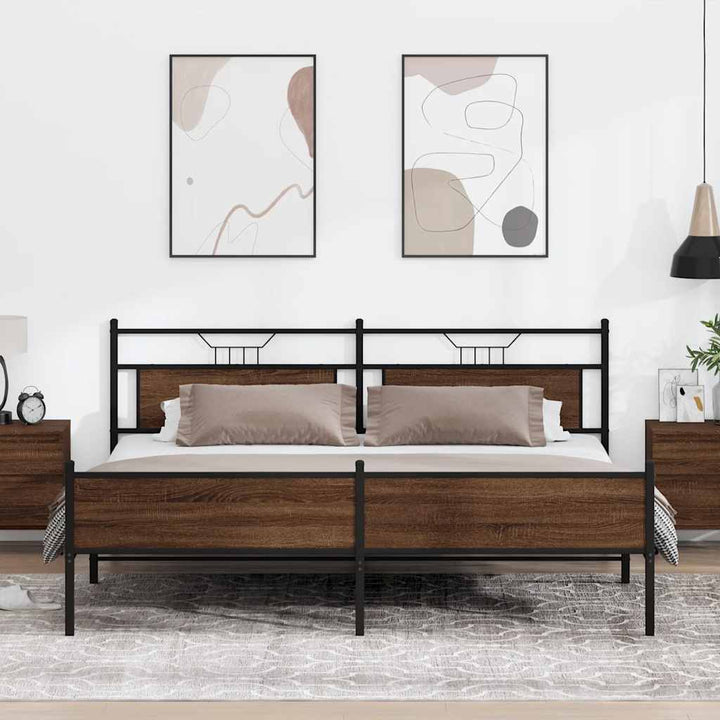 sengeramme uden madras 193x203 cm metal brun egetræsfarve