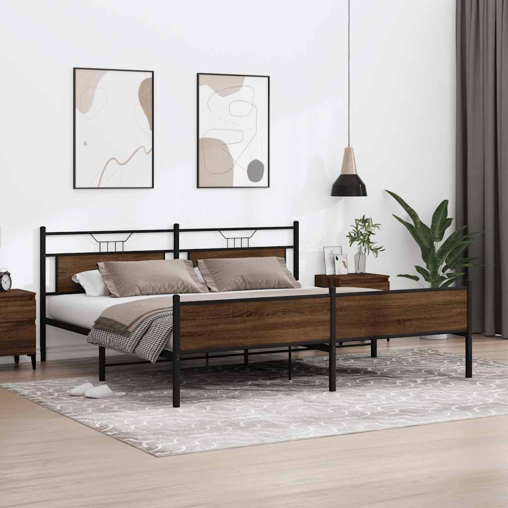 sengeramme uden madras 200x200 cm metal brun egetræsfarve