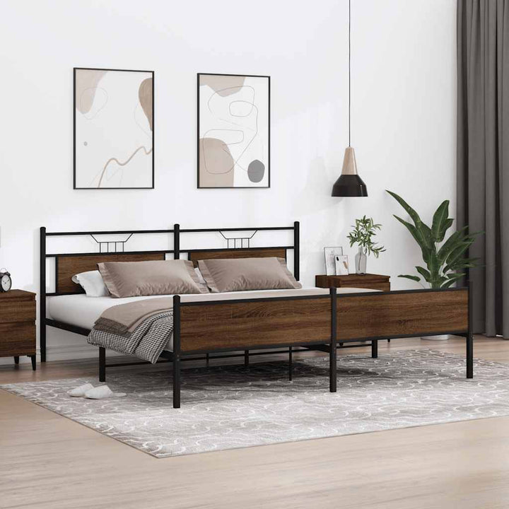 sengeramme uden madras 200x200 cm metal brun egetræsfarve