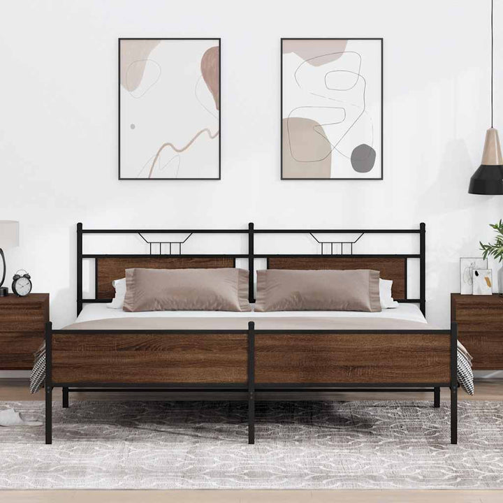 sengeramme uden madras 200x200 cm metal brun egetræsfarve