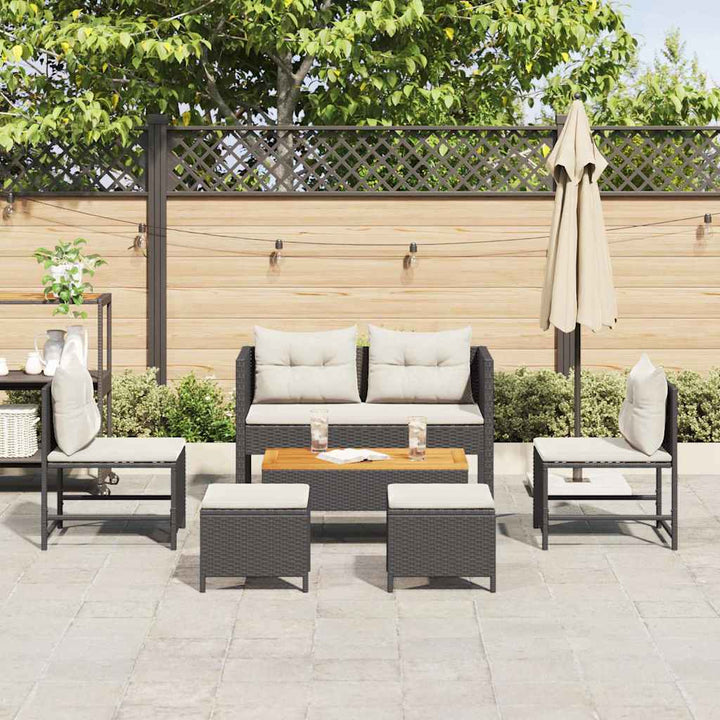 Havesofa Sæt med pude 6 pcs Sort og Cream polyrattan