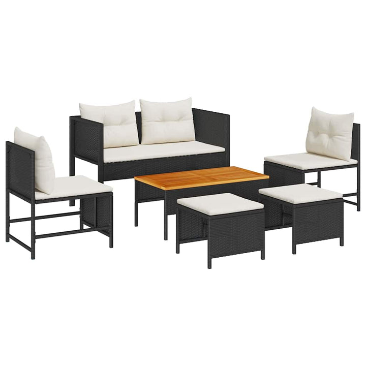 Havesofa Sæt med pude 6 pcs Sort og Cream polyrattan