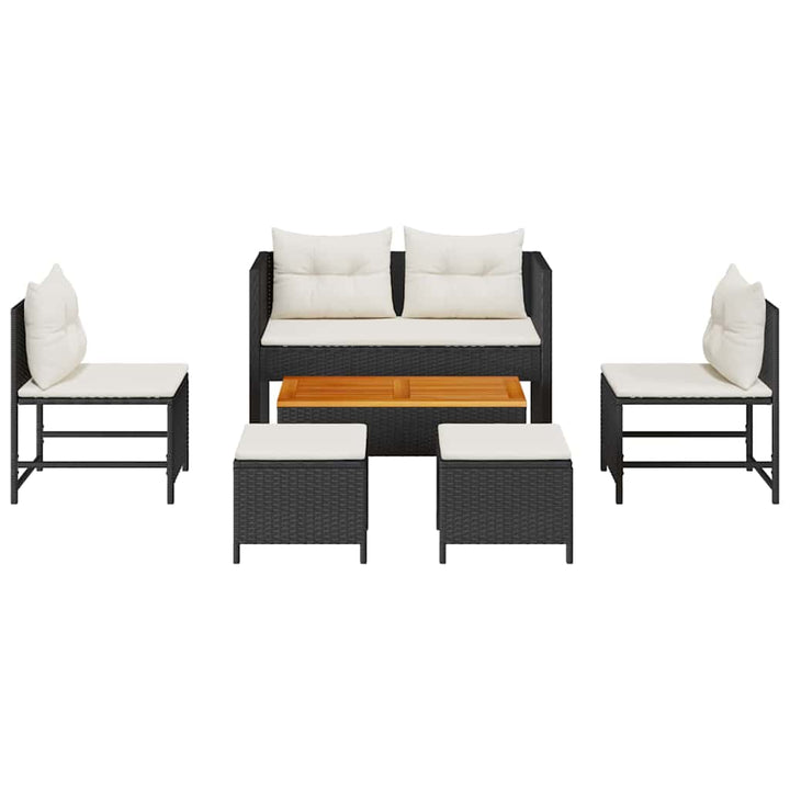 Havesofa Sæt med pude 6 pcs Sort og Cream polyrattan