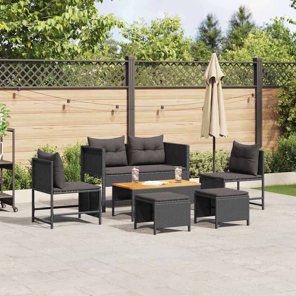 Havesofa Sæt 6 stk. Sort polyrattan