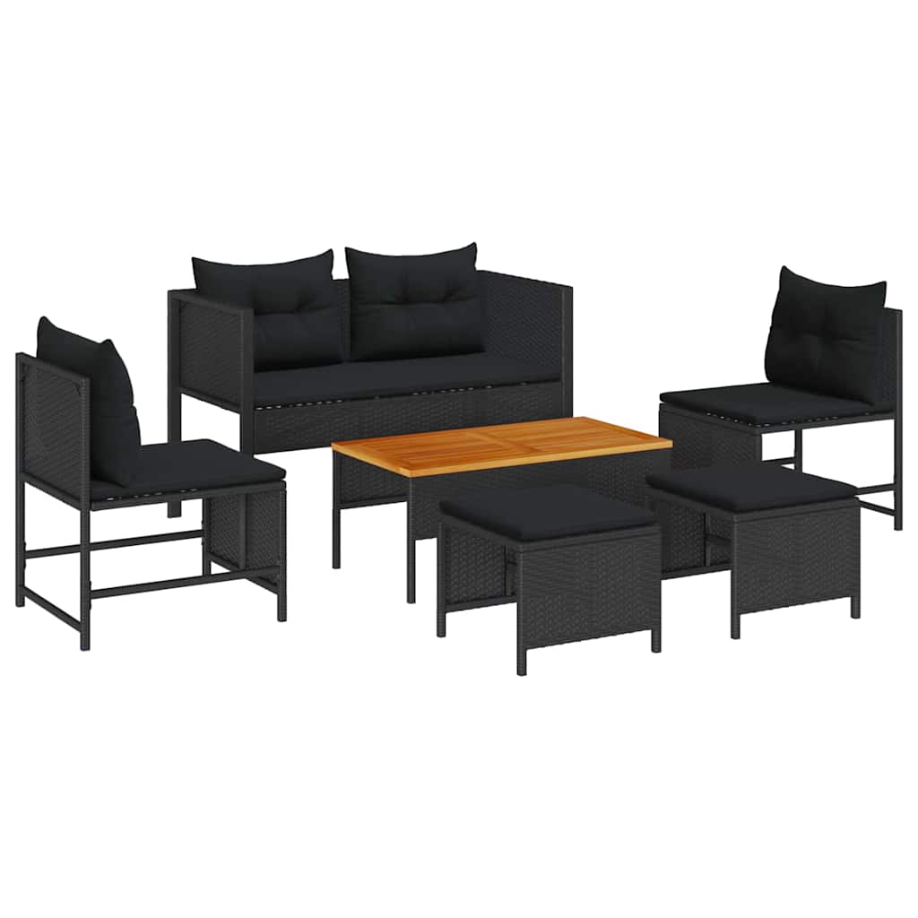 Havesofa Sæt 6 stk. Sort polyrattan