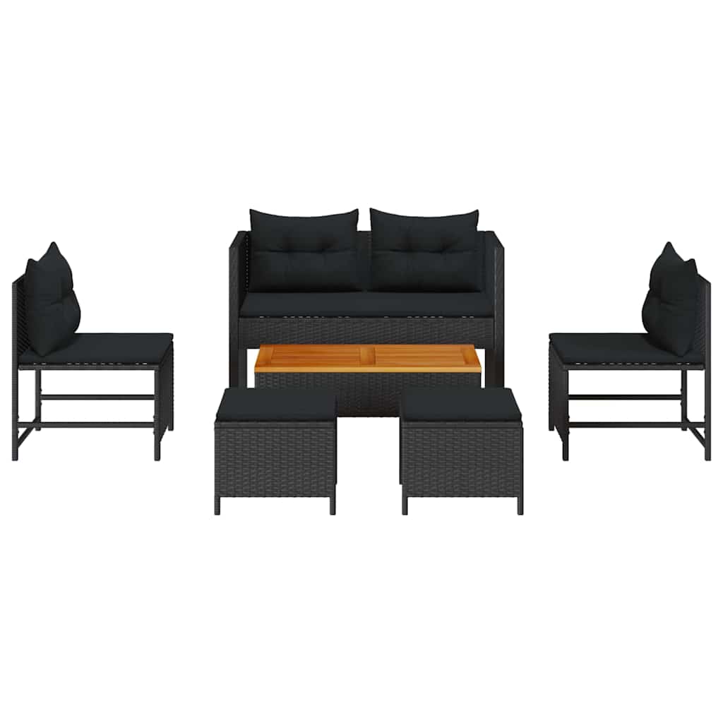 Havesofa Sæt med pude 6 pcs Sort polyrattan