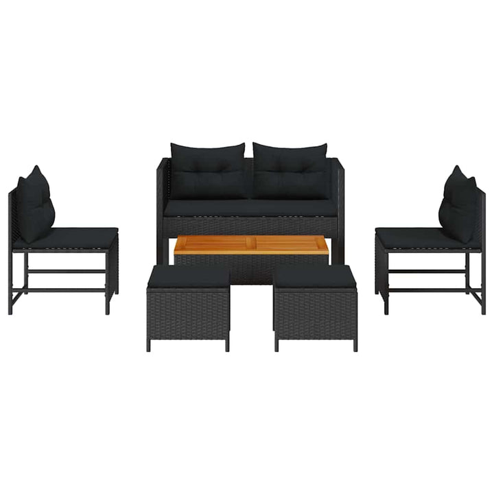 Havesofa Sæt med pude 6 pcs Sort polyrattan
