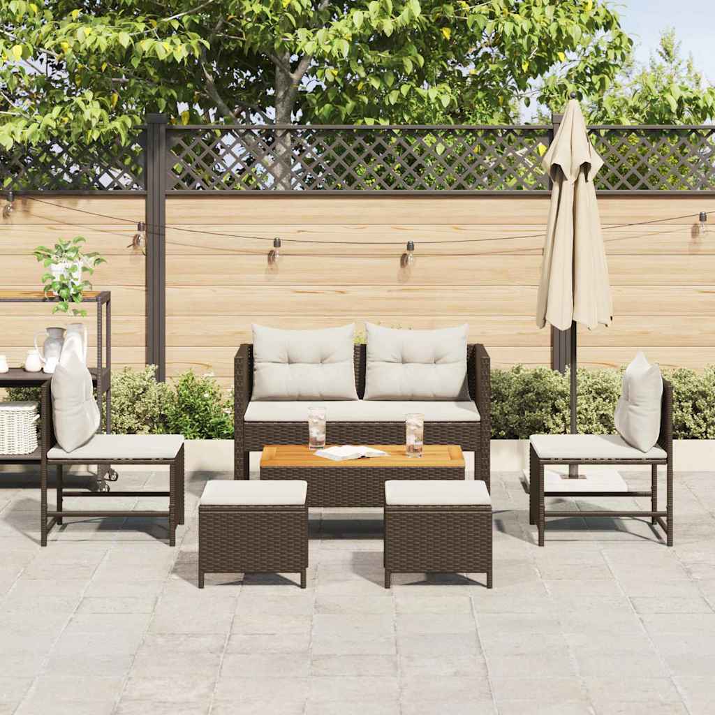 Havesofa Sæt med pude 6 pcs Brun og Creme polyrattan