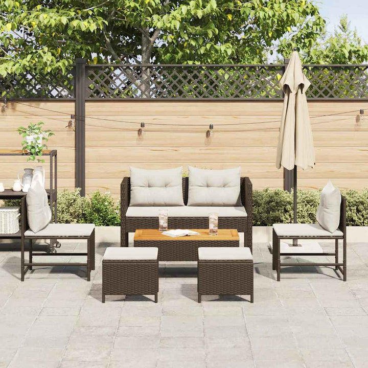 Havesofa Sæt med pude 6 pcs Brun og Creme polyrattan