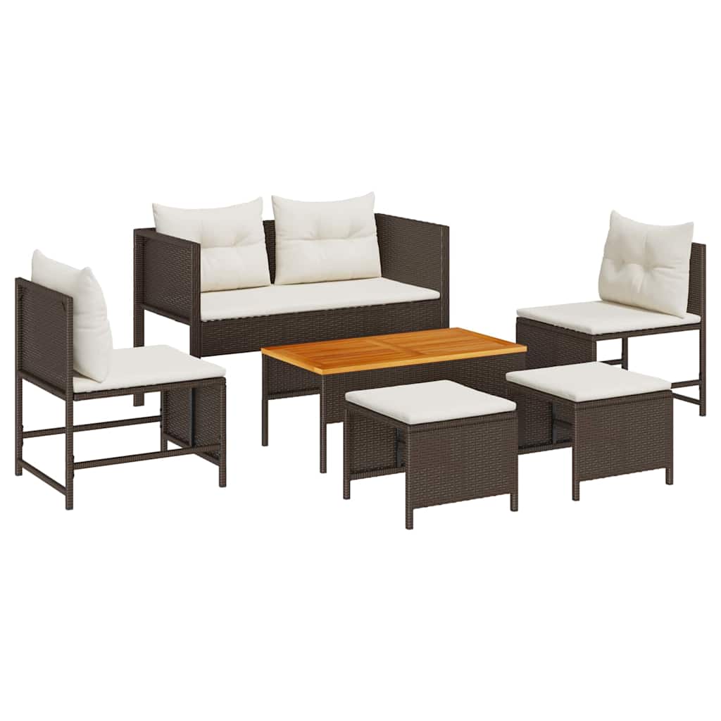Havesofa Sæt med pude 6 pcs Brun og Creme polyrattan