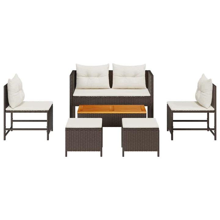 Havesofa Sæt med pude 6 pcs Brun og Creme polyrattan