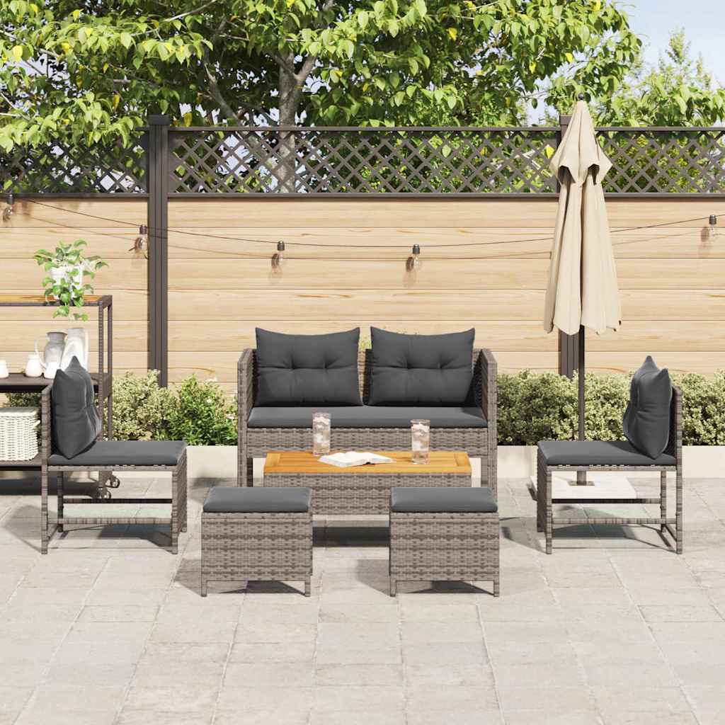 Havesofa Sæt 6 stk. Grå og Mørkegrå polyrattan