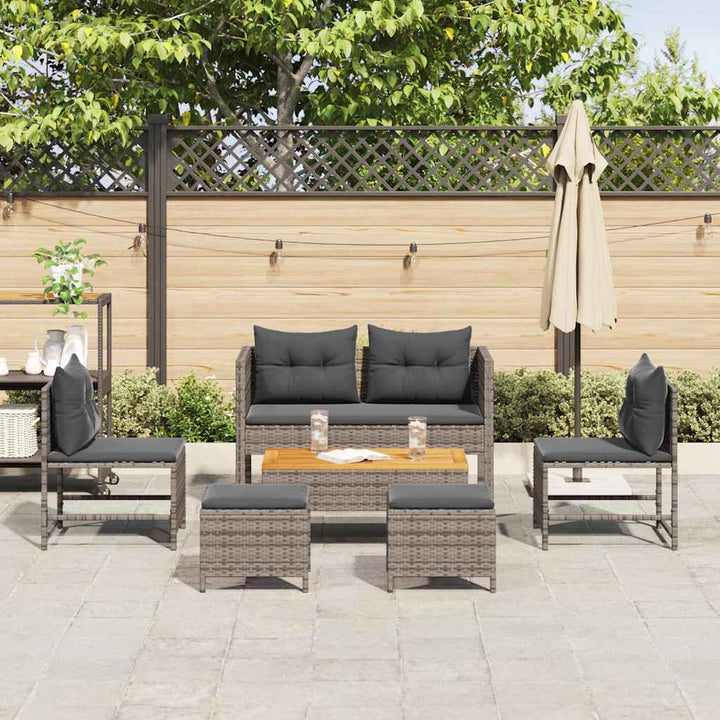 Havesofa Sæt med pude 6 pcs Grå og Mørkegrå polyrattan