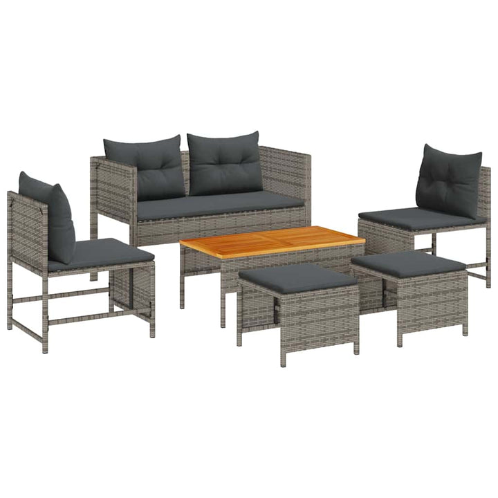 Havesofa Sæt med pude 6 pcs Grå og Mørkegrå polyrattan