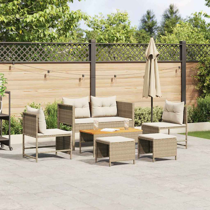 Havesofa Sæt med pude 6 pcs Beige og creme polyrattan