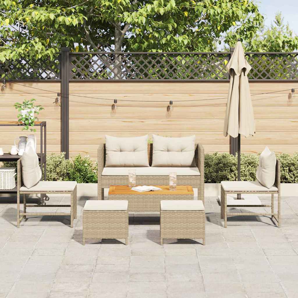Havesofa Sæt med pude 6 pcs Beige og creme polyrattan