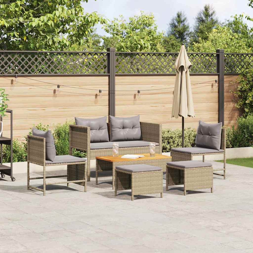 Havesofa Sæt 6 stk. Beige og lys grå polyrattan