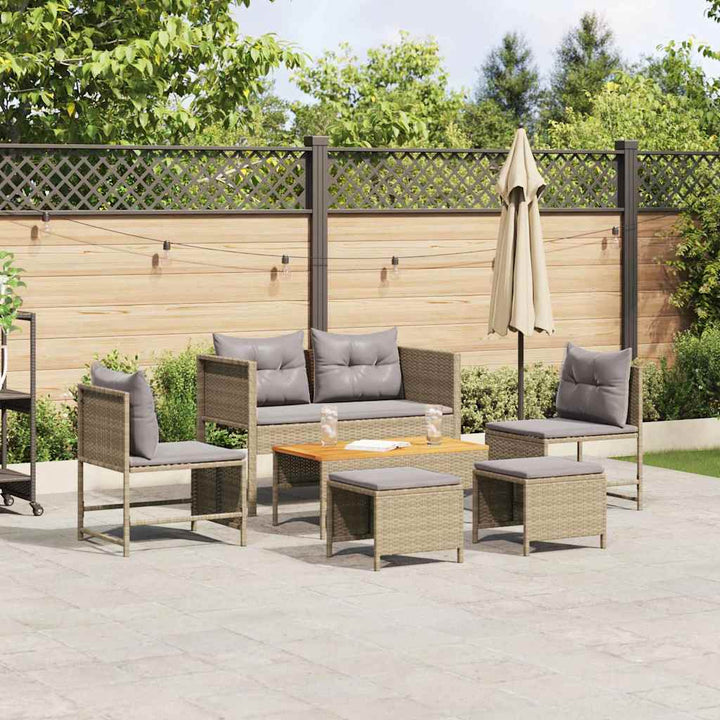 Havesofa Sæt med pude 6 pcs Beige og lys grå polyrattan