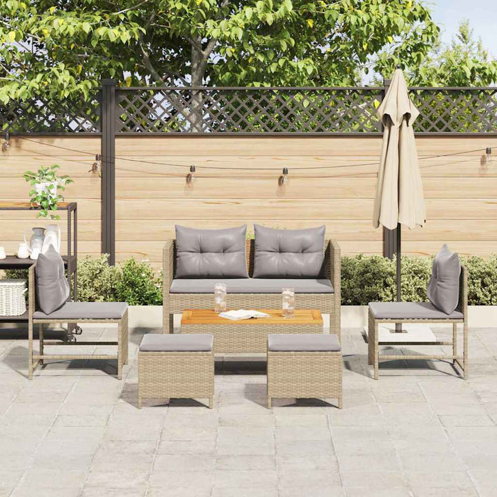 Havesofa Sæt med pude 6 pcs Beige og lys grå polyrattan