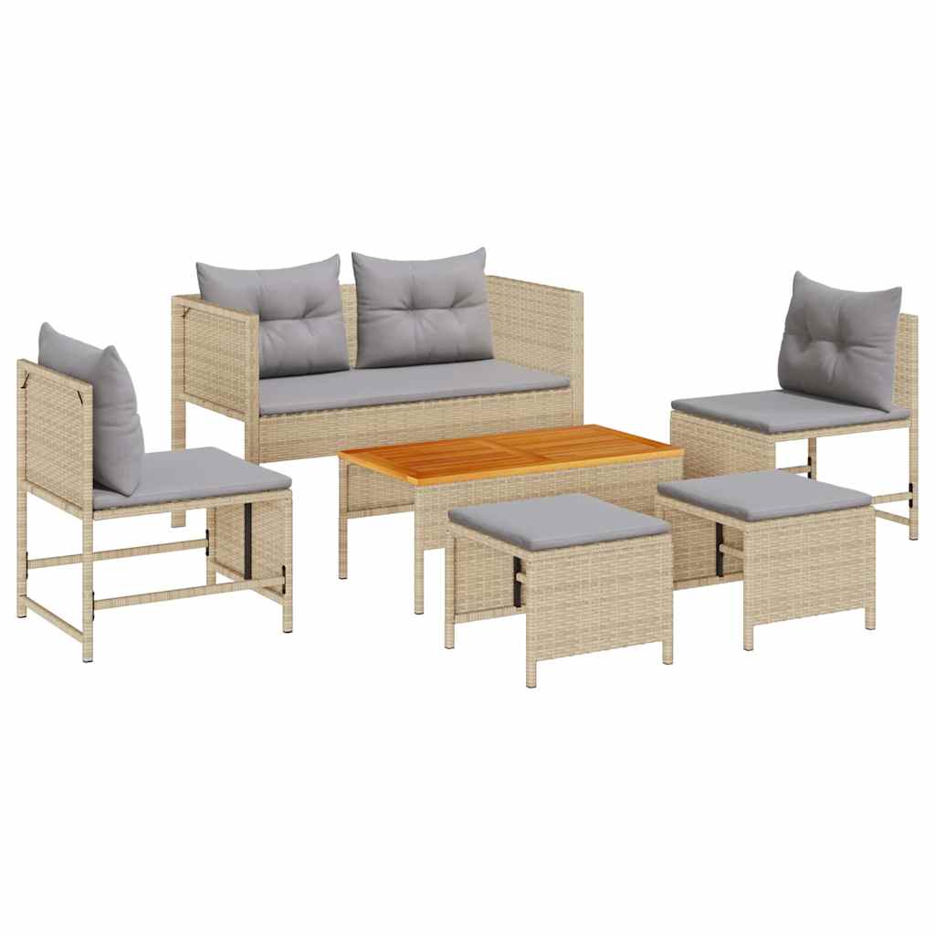 Havesofa Sæt med pude 6 pcs Beige og lys grå polyrattan
