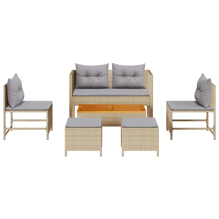Havesofa Sæt med pude 6 pcs Beige og lys grå polyrattan