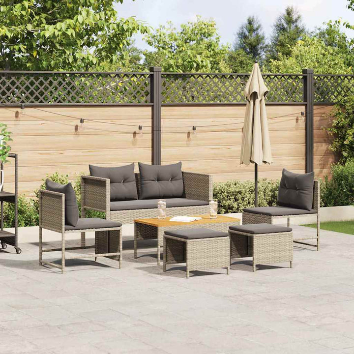Havesofa Sæt med pude 6 pcs Lysegrå og mørkegrå polyrattan