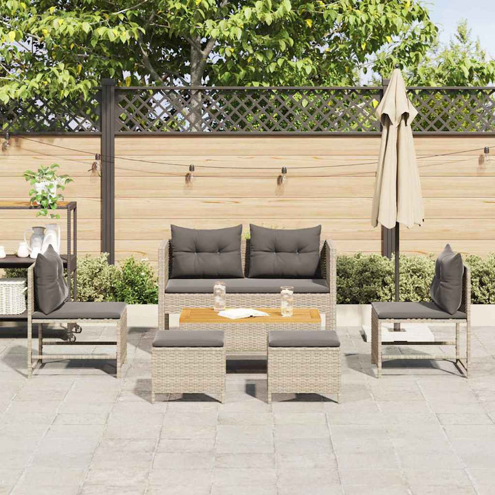 Havesofa Sæt med pude 6 pcs Lysegrå og mørkegrå polyrattan