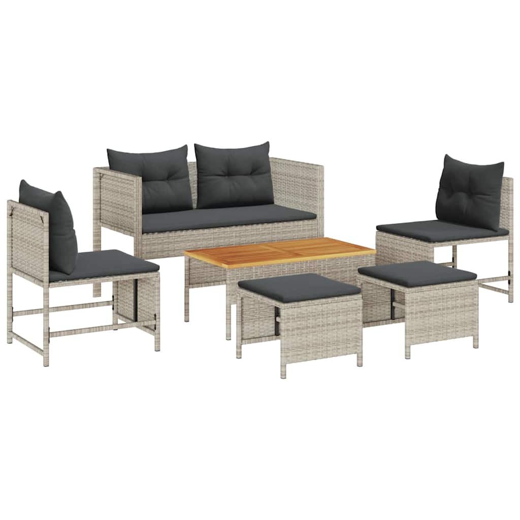 Havesofa Sæt med pude 6 pcs Lysegrå og mørkegrå polyrattan