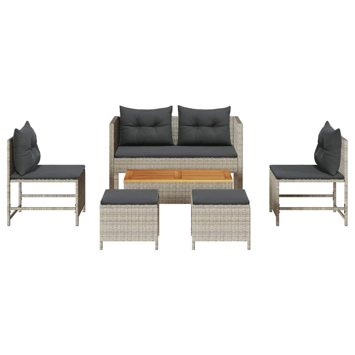 Havesofa Sæt med pude 6 pcs Lysegrå og mørkegrå polyrattan