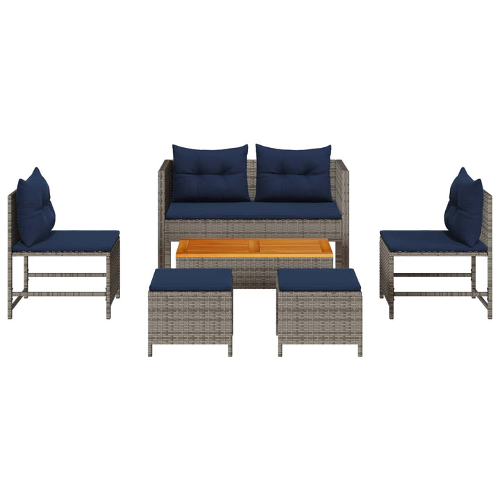 Havesofa Sæt med pude 6 pcs Grå og Marineblå polyrattan
