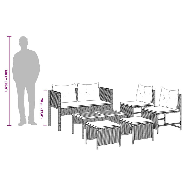 Havesofa Sæt med pude 6 pcs Grå og Marineblå polyrattan