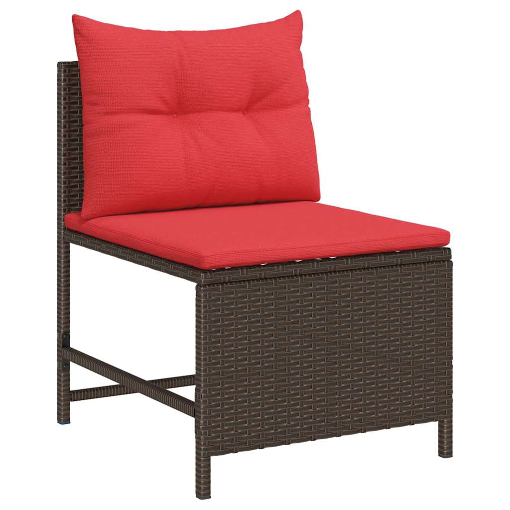 Havesofa Sæt 6 stk. Brun og Rød polyrattan