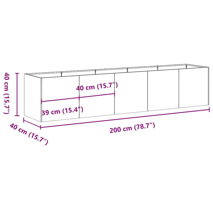 plantekasse hvid 200x40x40 cm koldvalset stål