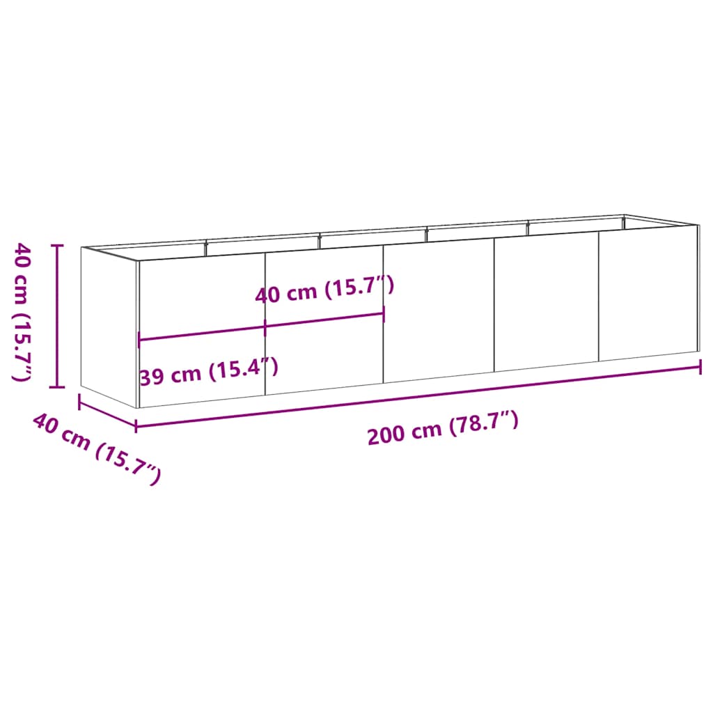 plantekasse 200x40x40 cm rustfrit stål