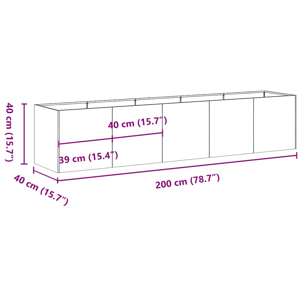 plantekasse 200x40x40 cm galvaniseret stål