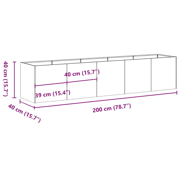 plantekasse rustfarvet 200x40x40 cm forvitringsstål