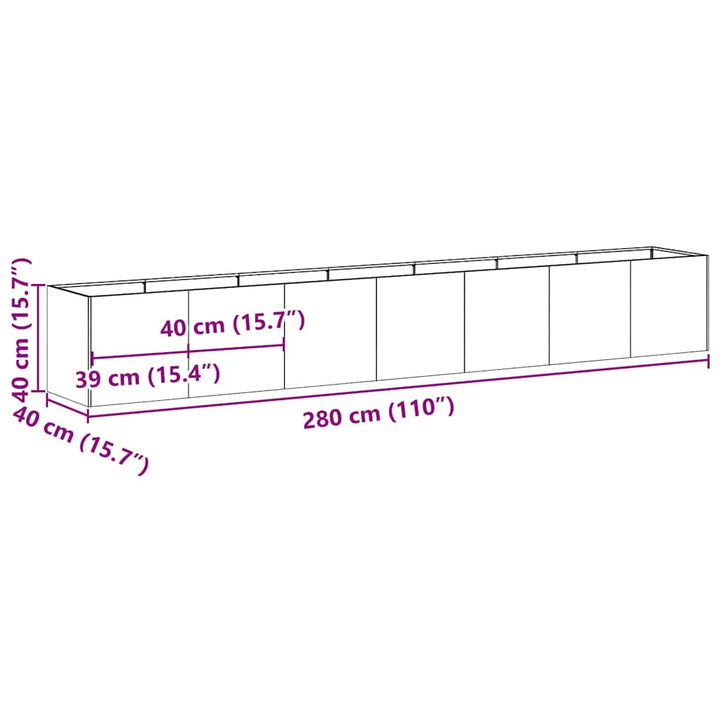 plantekasse hvid 280x40x40 cm koldvalset stål