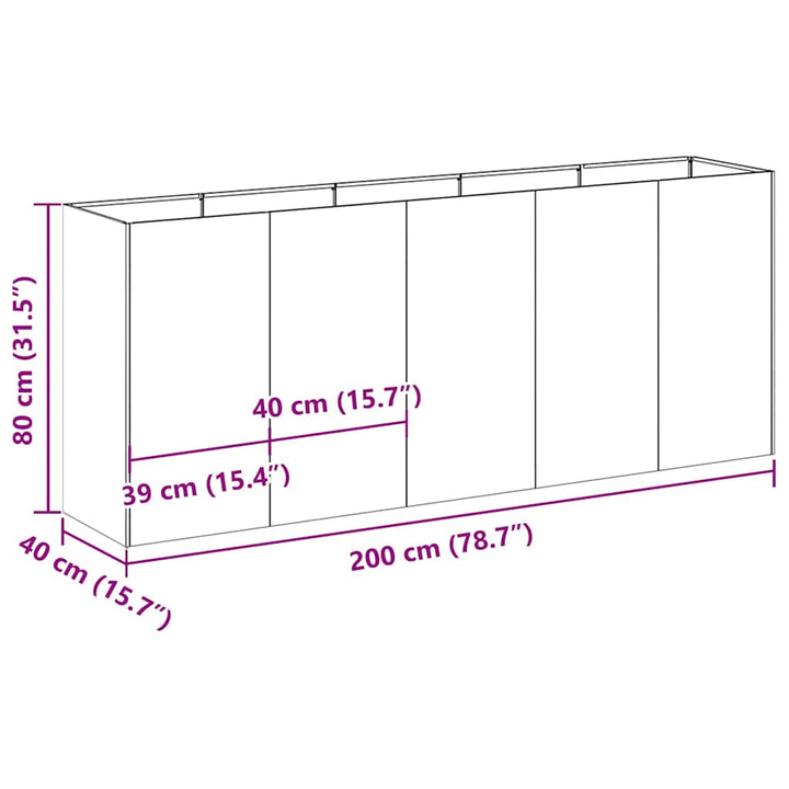 plantekasse hvid 200x40x80 cm koldvalset stål