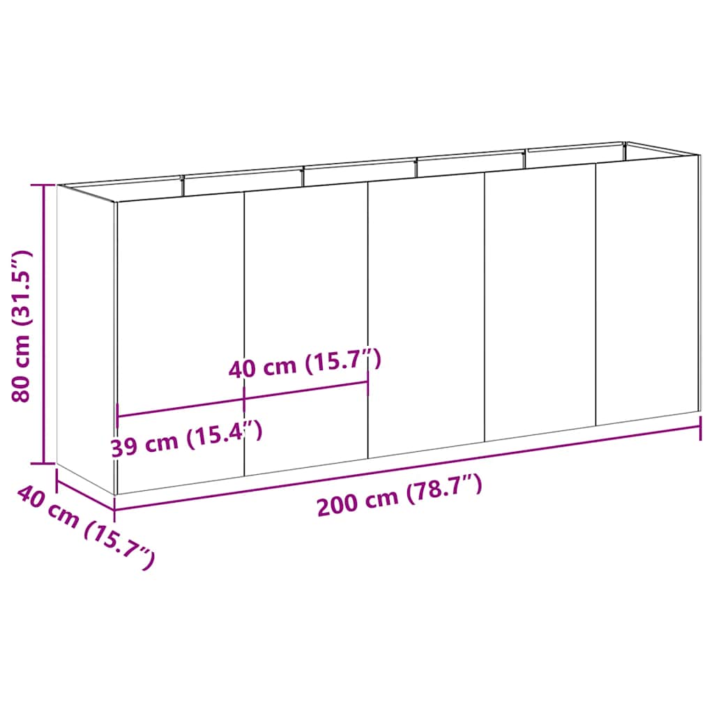 plantekasse 200x40x80 cm koldvalset stål antracitgrå