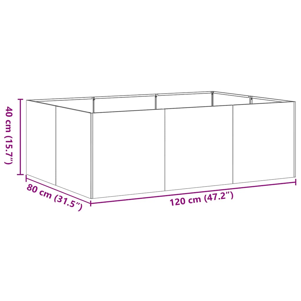plantekasse 120x80x40 cm rustfrit stål