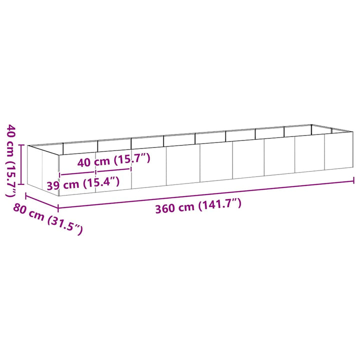 plantekasse 360x80x40 cm stål sort