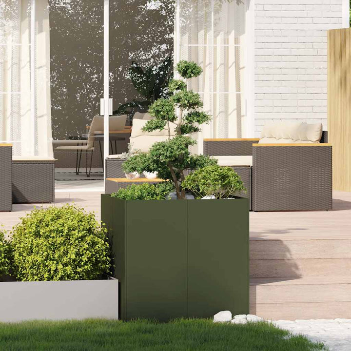 plantekasse 80x80x80 cm stål olivengrøn