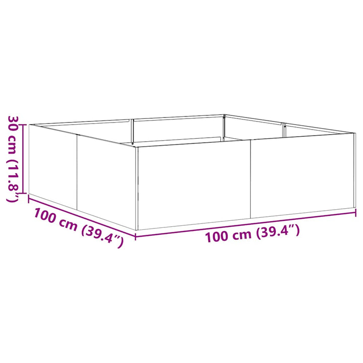 plantekasse 100x100x30 cm stål olivengrøn