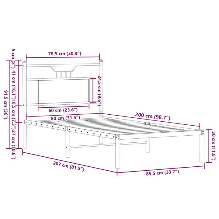 sengeramme 80x200 cm uden madras konstrueret træ røget eg