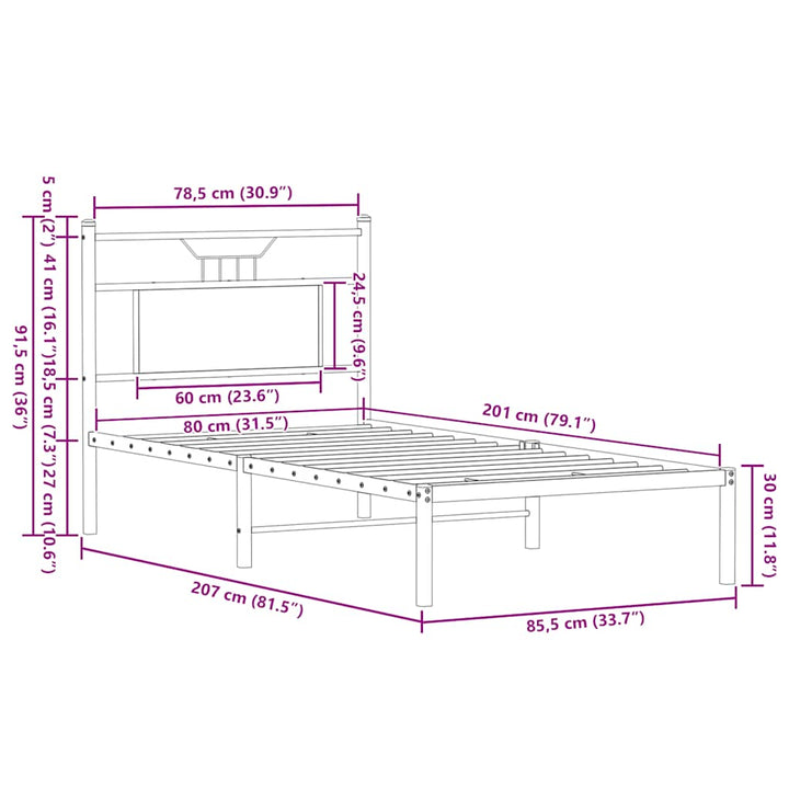 sengeramme 80x200 cm uden madras konstrueret træ sonoma-eg