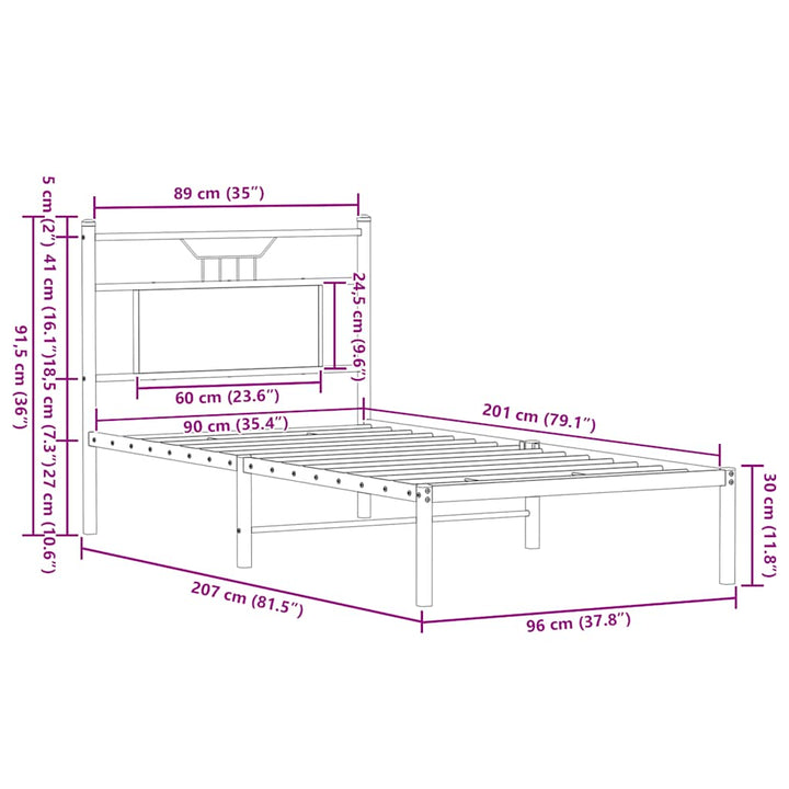 sengeramme 90x200 cm uden madras konstrueret træ sonoma-eg