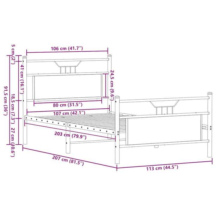 sengeramme uden madras 107x203 cm konstrueret træ sonoma-eg