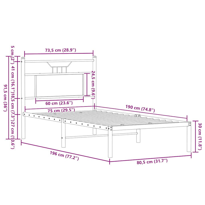 sengeramme 75x190 cm uden madras konstrueret træ brunt eg