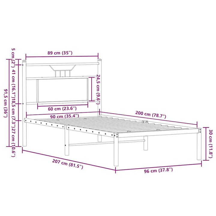 sengeramme 90x200 cm uden madras konstrueret træ brunt eg